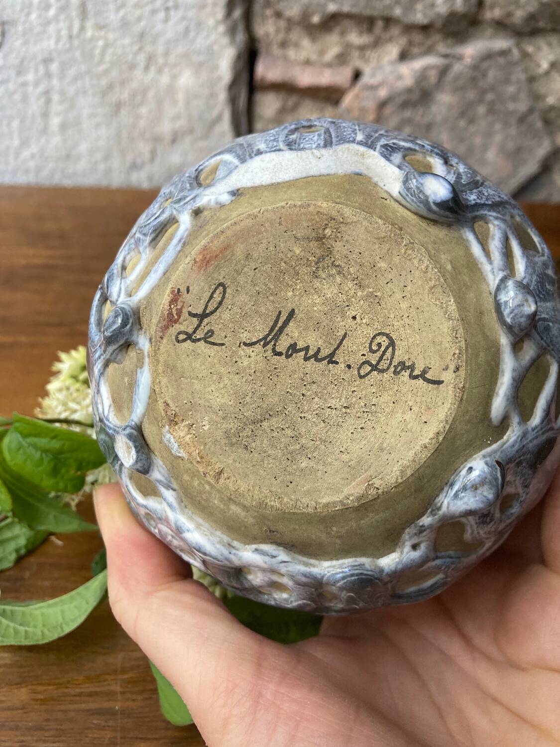 Small gray enameled ball vase from the 1930s