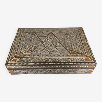 Large Persian marquetry box inlaid with its key