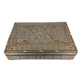 Large Persian marquetry box inlaid with its key