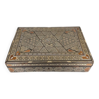 Large Persian marquetry box inlaid with its key