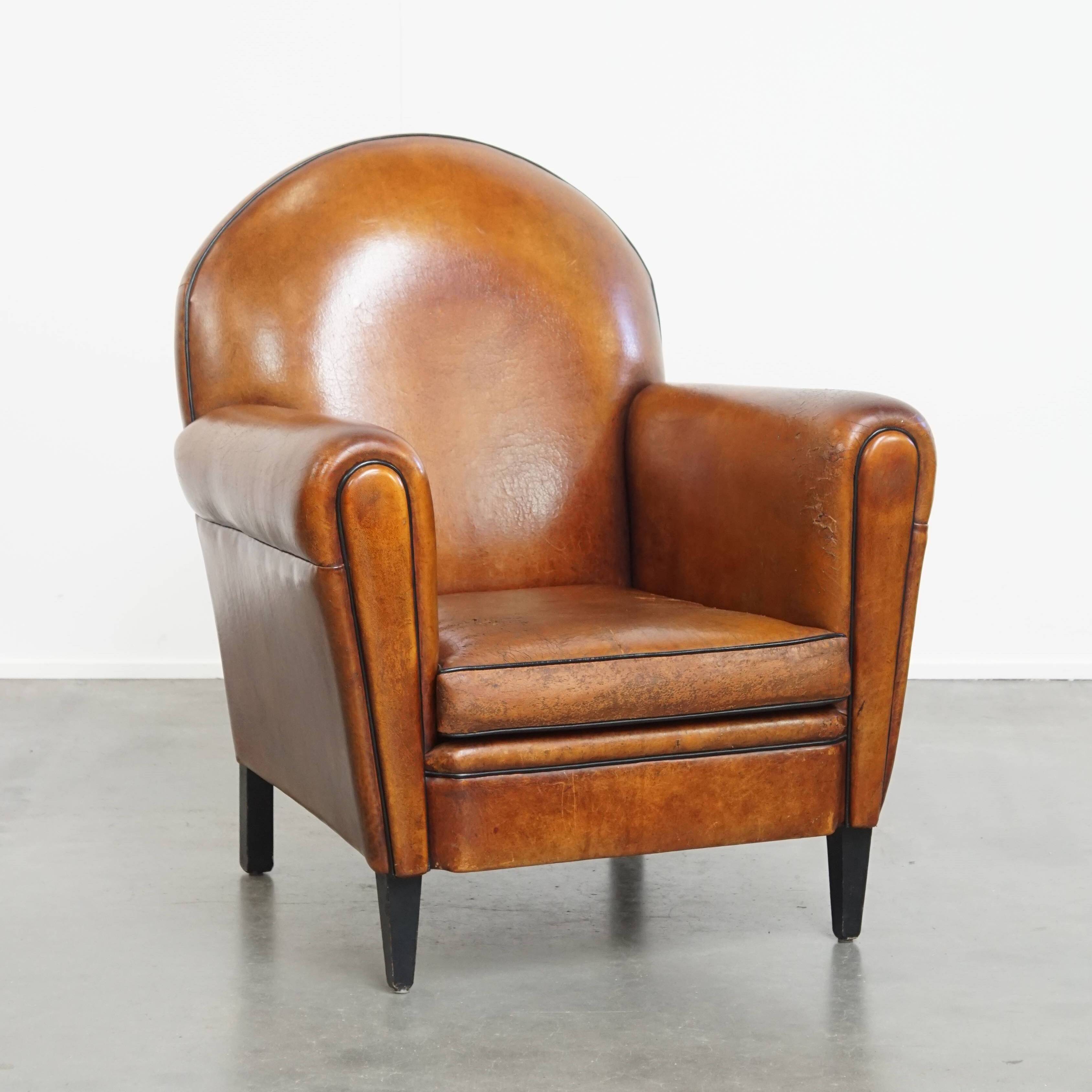 Vintage Sheepskin Leather Art Deco Style Design Armchair
