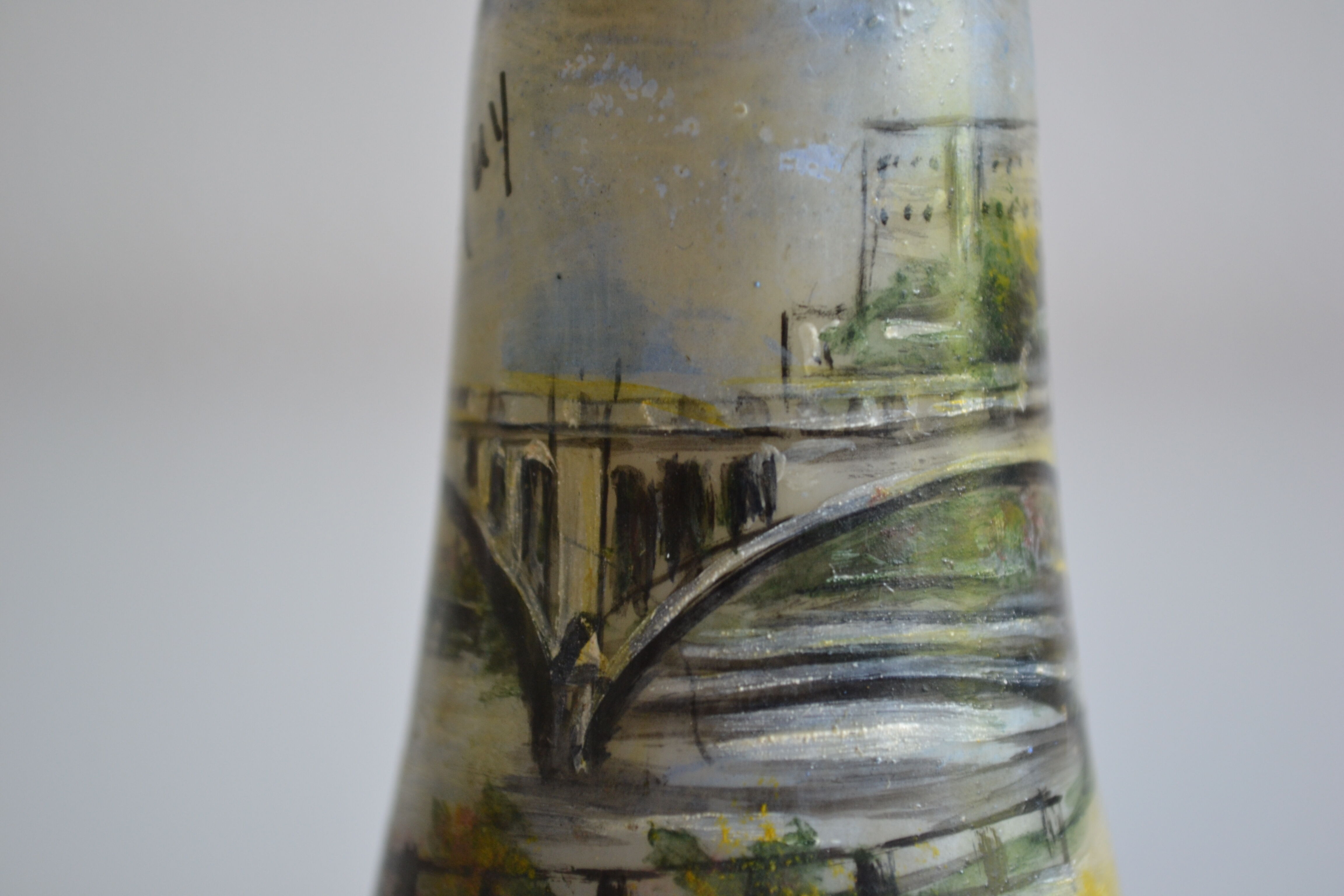 miniature vase with painted decoration from the city of Huy in Belgium