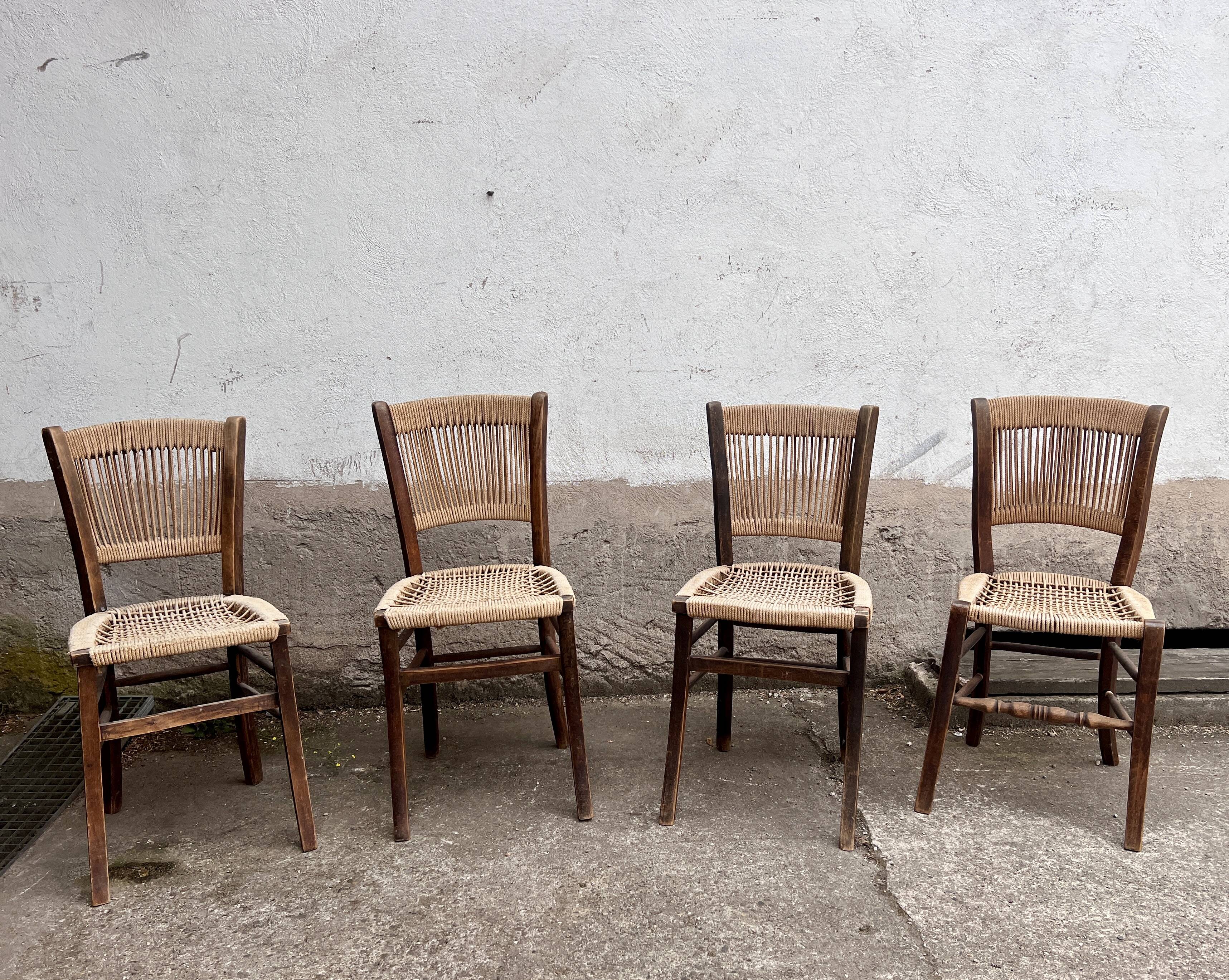 Set of 4 Vintage Rope Bistro Chairs