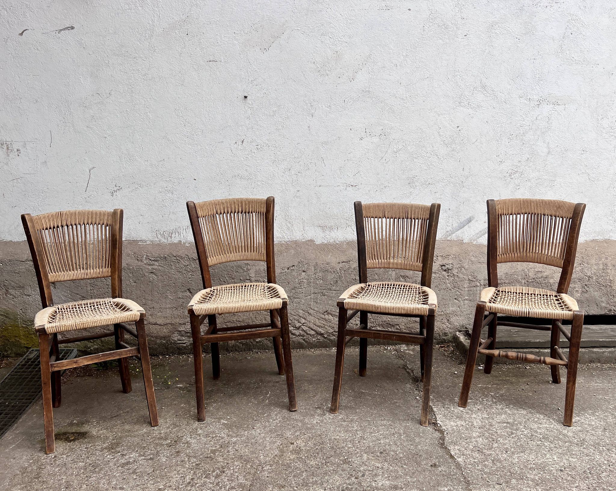 Set of 4 Vintage Rope Bistro Chairs