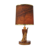 Marquetry wood inlaid table lamp, sport cricket theme, 1950`s ca, English, Rewired