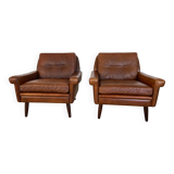 Vintage retro danish mid-century svend skipper club chairs in cognac leathe