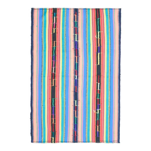 1970s Vintage Turkish Oushak Handmade Wool Cotton Blue Area Rug 155x233