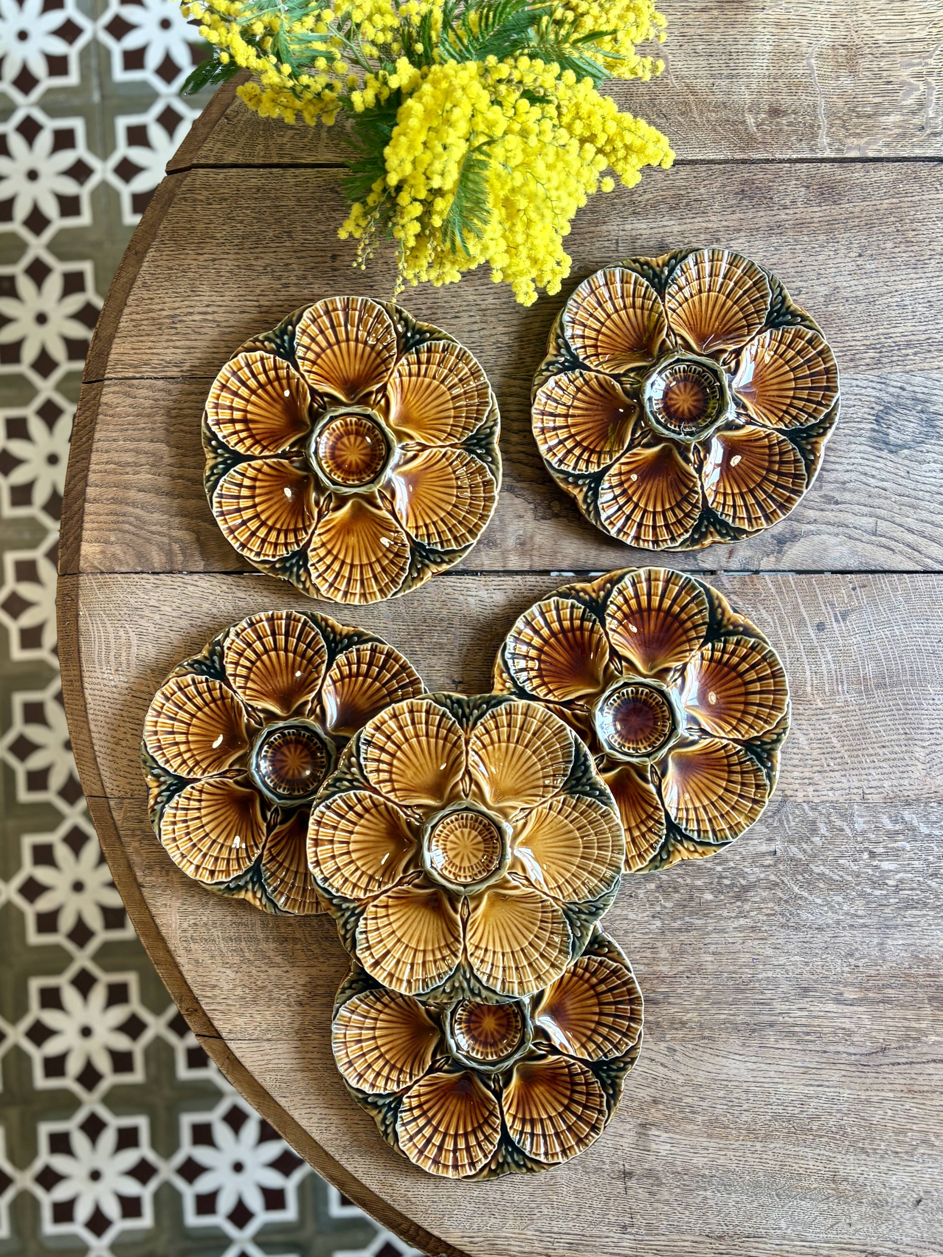 Set of 6 vintage ceramic oyster plates - Sarreguemines -