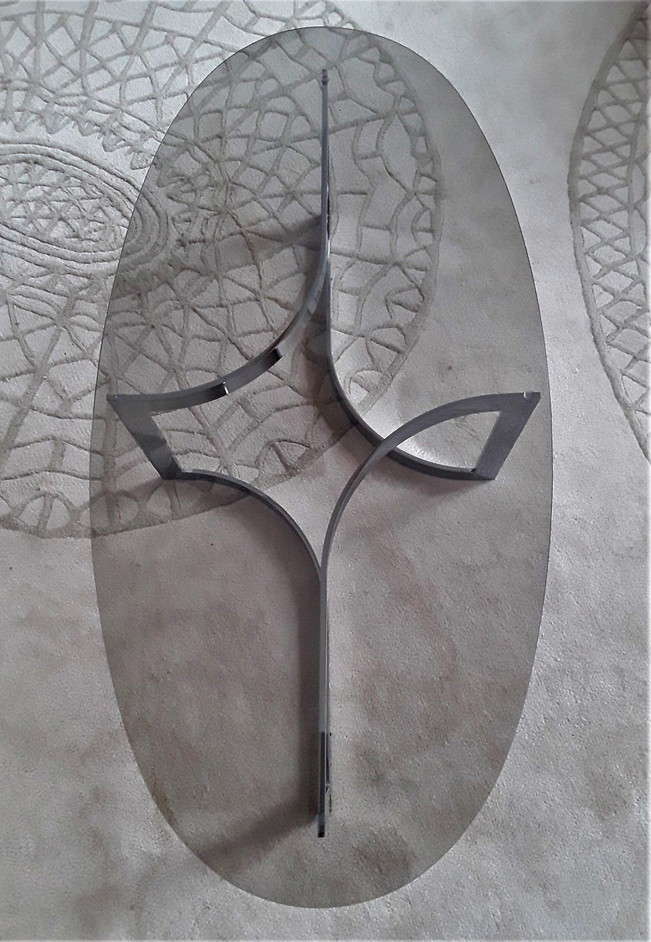 Paul Legeard's coffee table chrome metal and oval smoked glass tray typical of the 70s