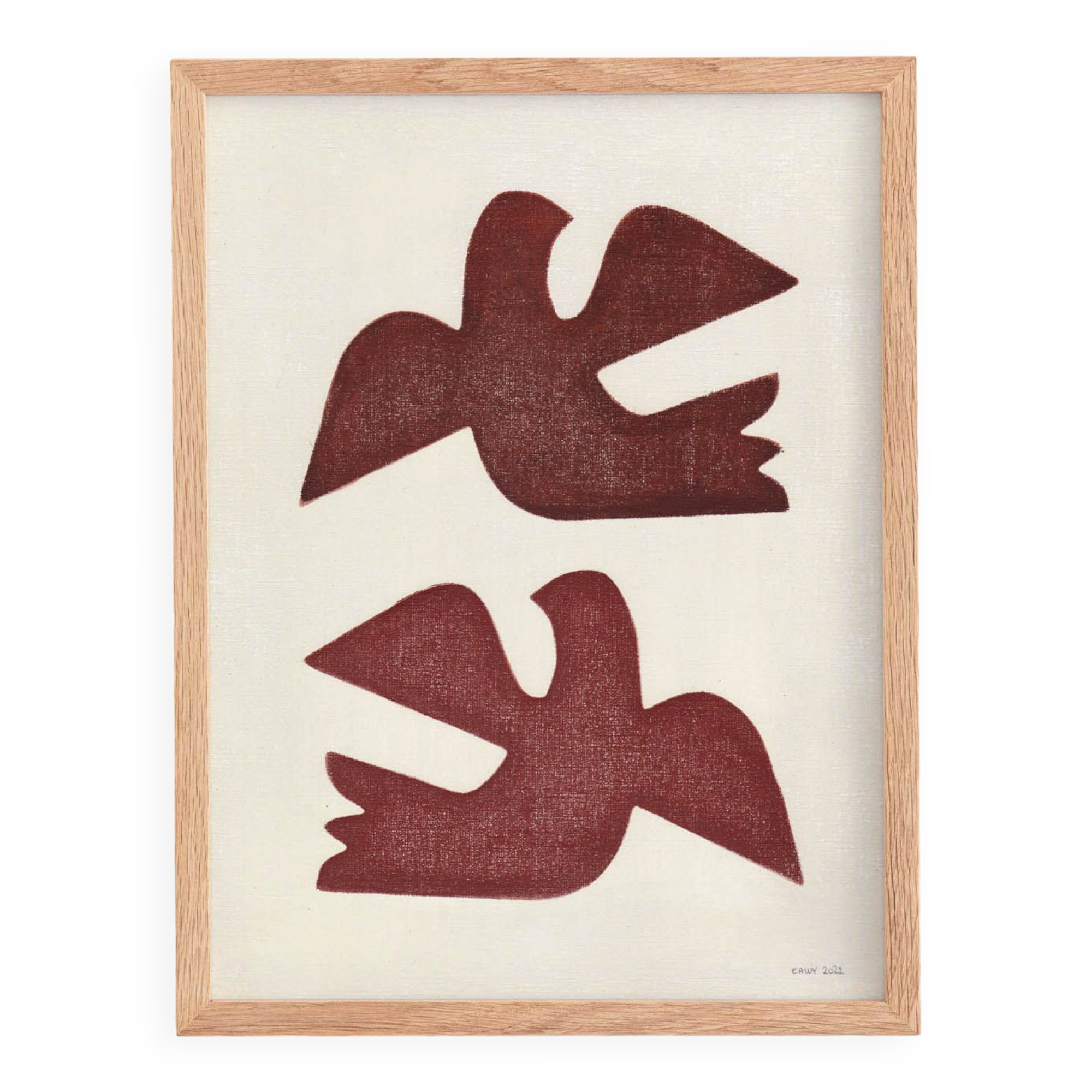 Birds painting - terracotta - signed Eawy