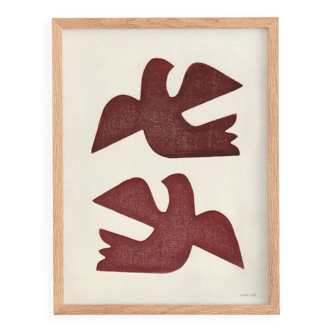 Birds painting - terracotta - signed Eawy