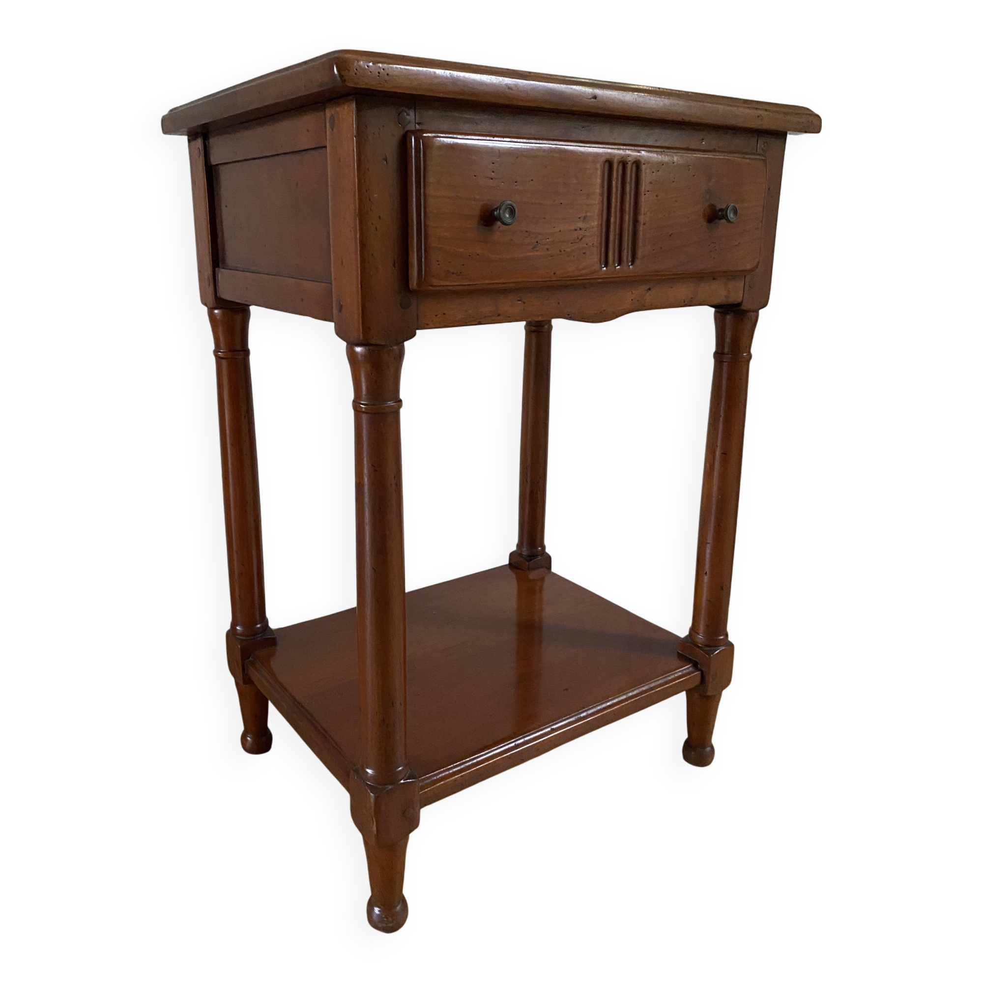 Nightstand, vintage side table with a drawer and a low shelf in solid wood