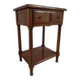 Nightstand, vintage side table with a drawer and a low shelf in solid wood
