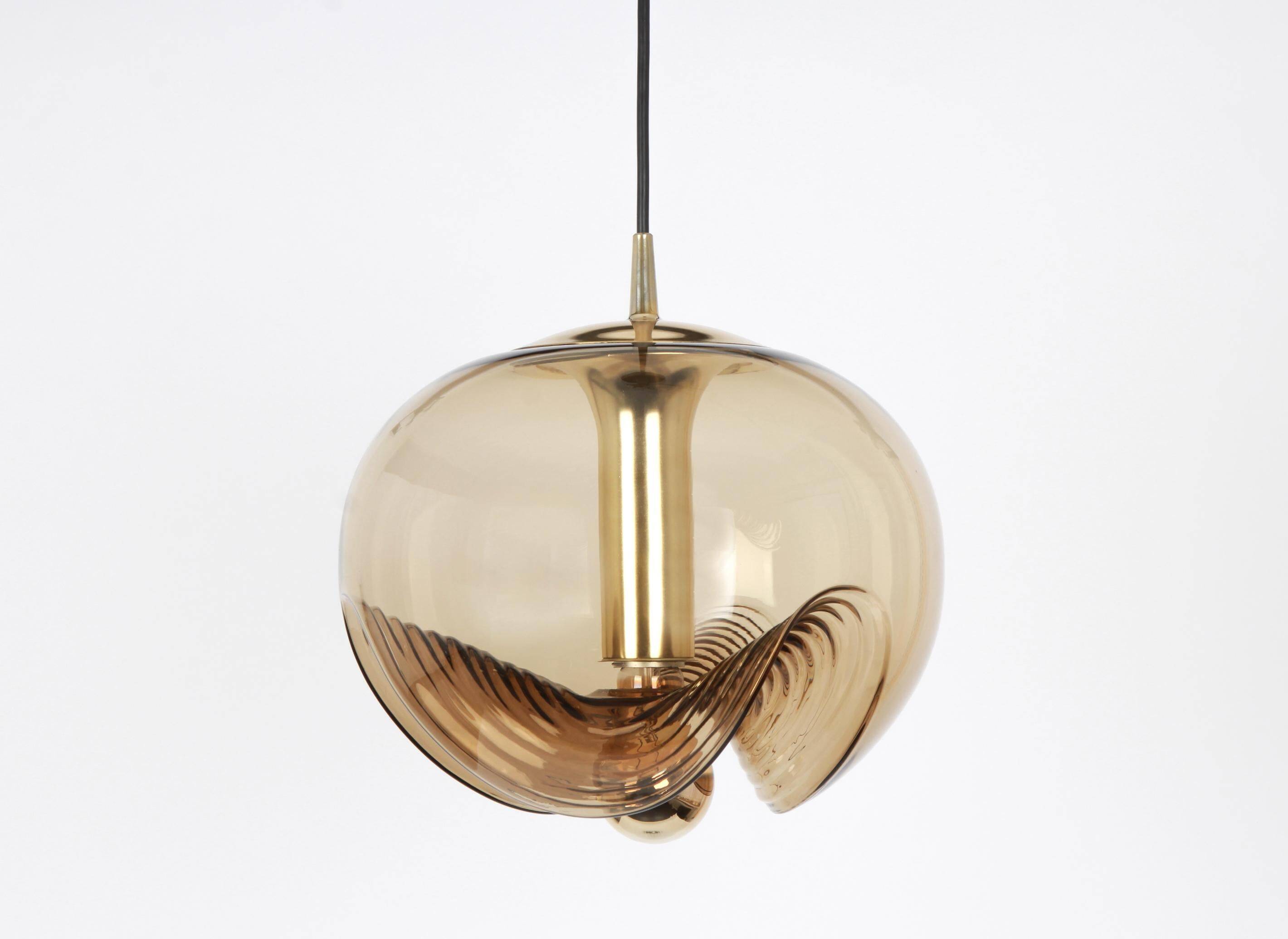 1 of 7 large smoked glass pendant by Peill & Putzler, Germany, 1970s