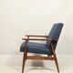 Fauteuil Vintage en Laine Bleu Marine Bois Couleur Noyer