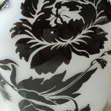 Asian-inspired opaline glass vase, with black floral motifs inclusions