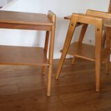 2 light oak bedside tables with two shelves from 1950.