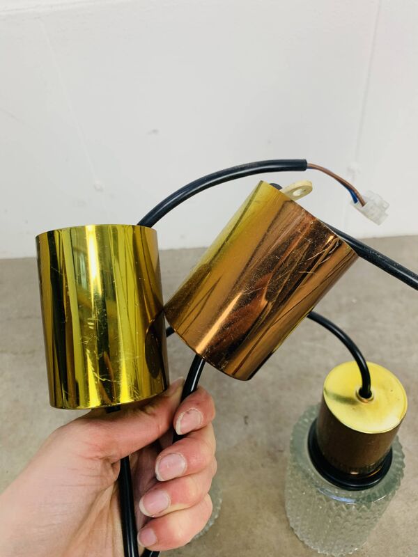 Paire de suspensions en verre ciselé vintage des années 70