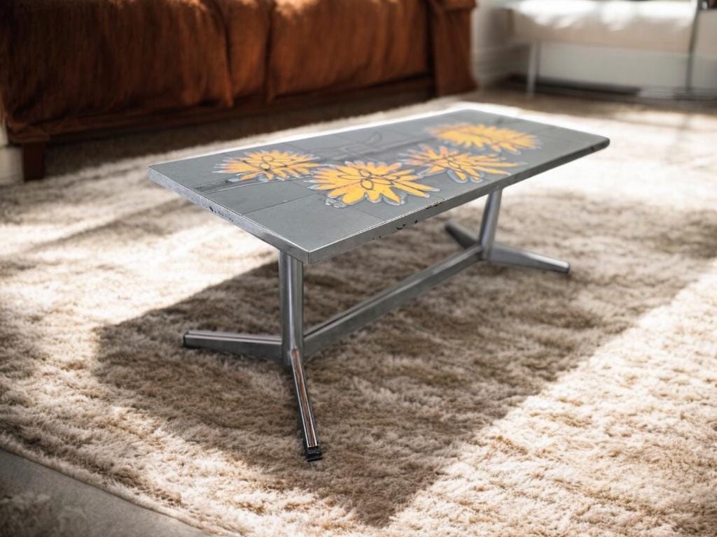 Vintage ceramic coffee table with chrome frame