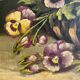Peinture à l’huile du XIXème siècle sur toile nature morte avec vase de pensées antique vintage original