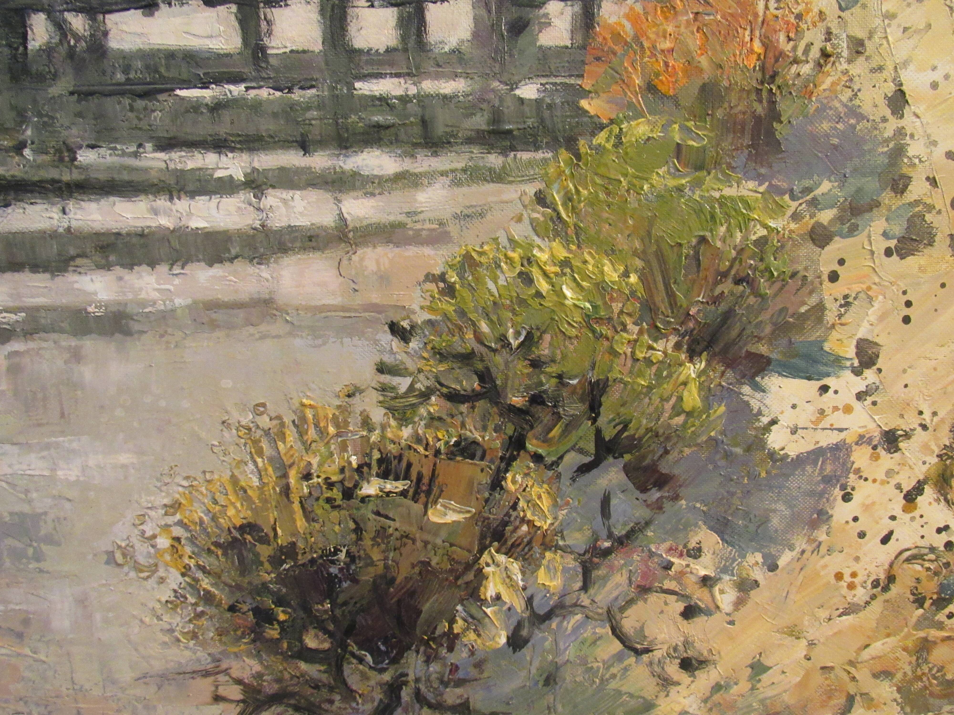 Oil on canvas, wooden Bridge in Camargue, signed