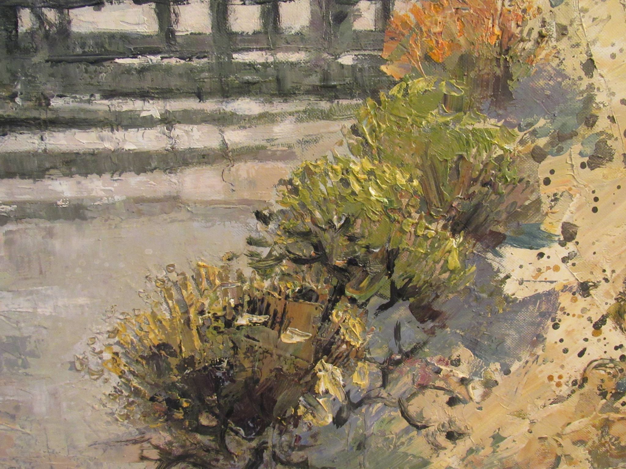 Oil on canvas, wooden Bridge in Camargue, signed