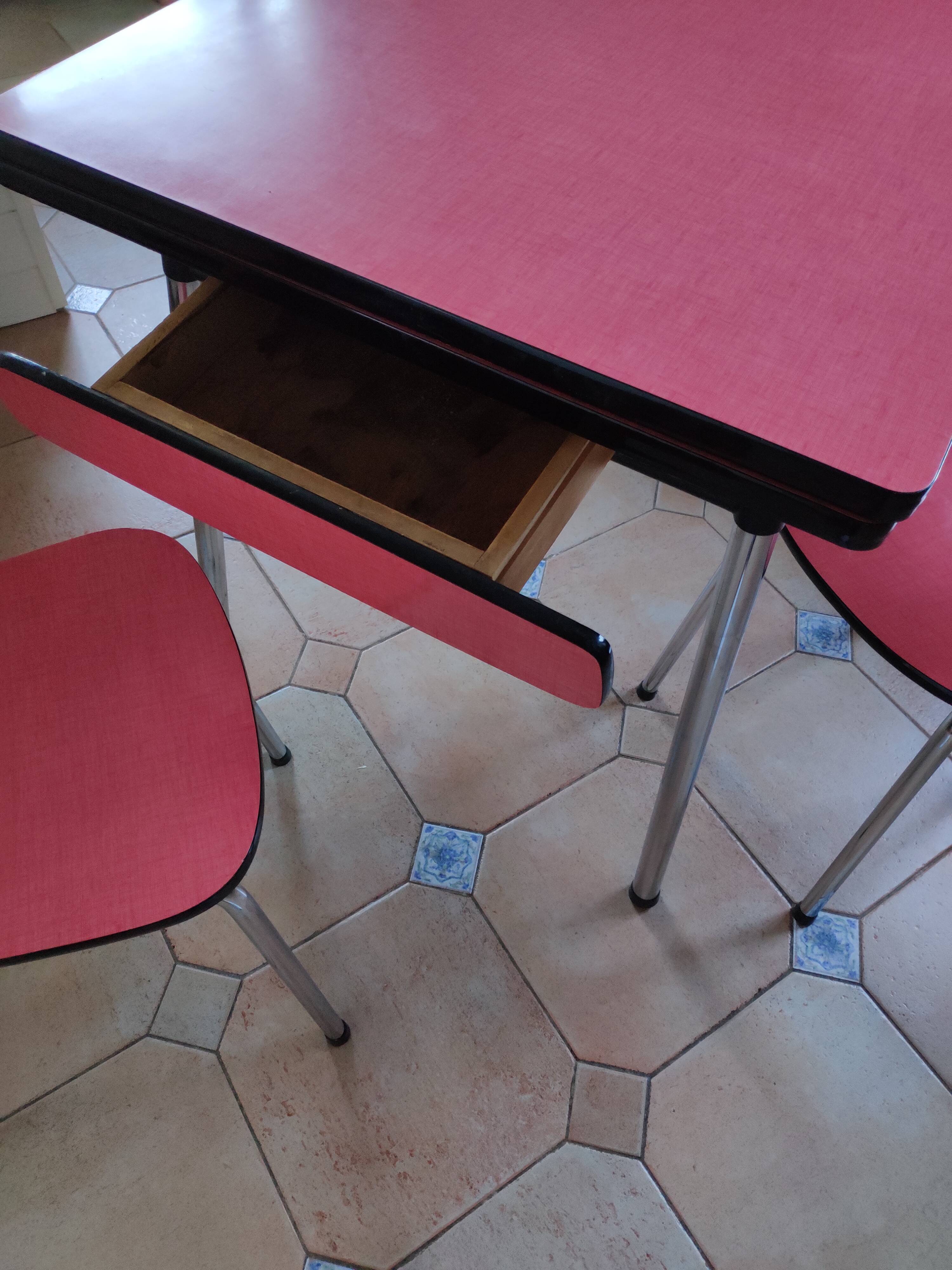 Red vintage formica table and 2 chairs