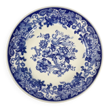 Plat ancien en faïence bleue, décor floral et oiseaux, début XXe
