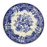 Plat ancien en faïence bleue, décor floral et oiseaux, début XXe