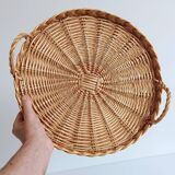 Rustic French Provence Large Round Handled Wicker Tray, France