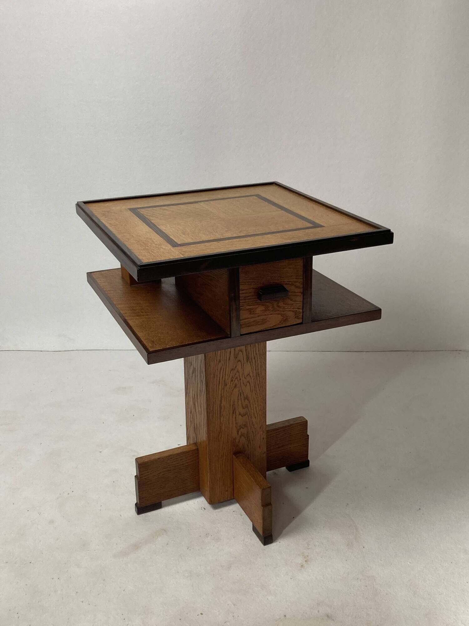 Dutch art deco Amsterdam school oak and coromandel side table, 1930s
