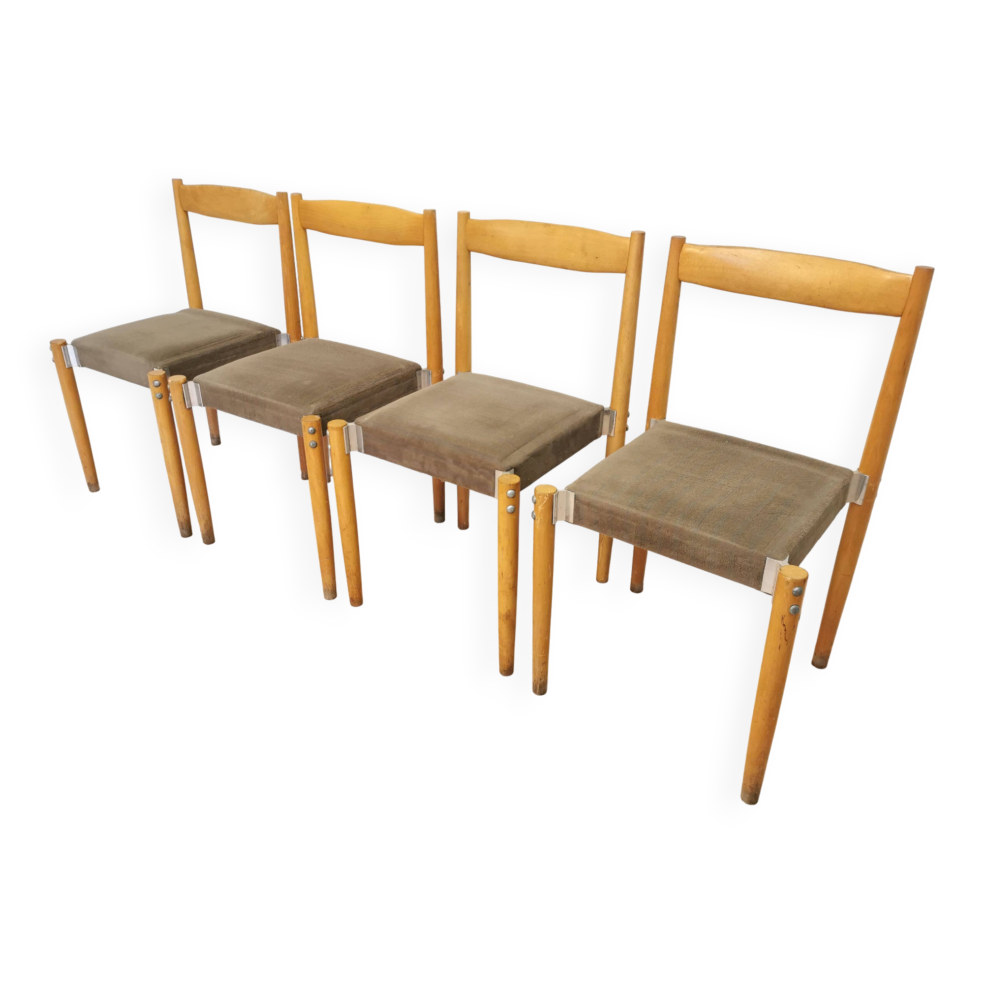 Vintage Miroslav Navratil Dining Chairs: 1970s Czechoslovakia, Gray Fabric