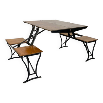 Table de pique-nique pliante en acier et bois, 1950