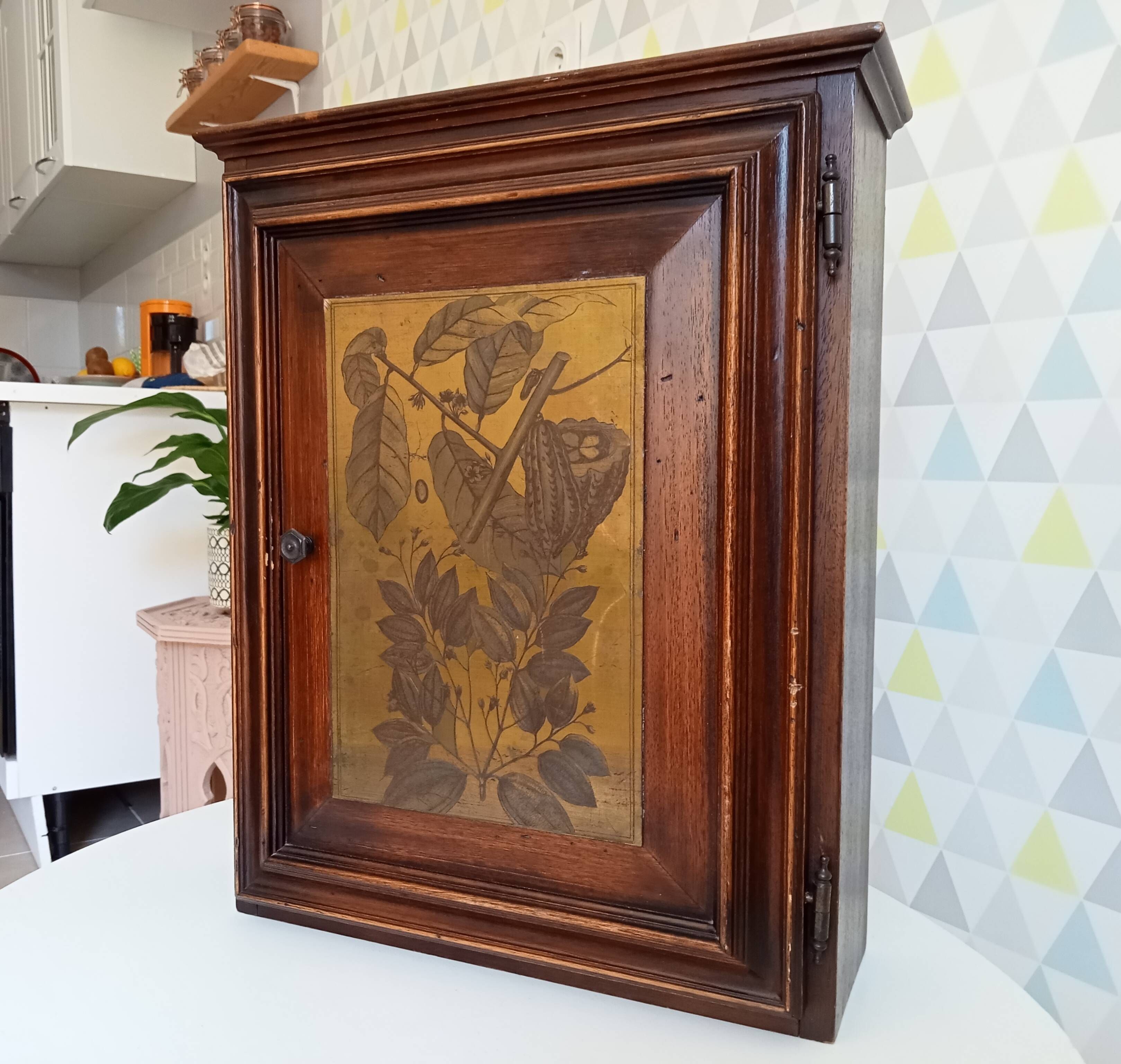 Antique wooden and brass bathroom cabinet 40/50s