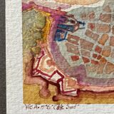 Set of 7 watercolor paintings signed B. Lévêque Burgundy Brittany