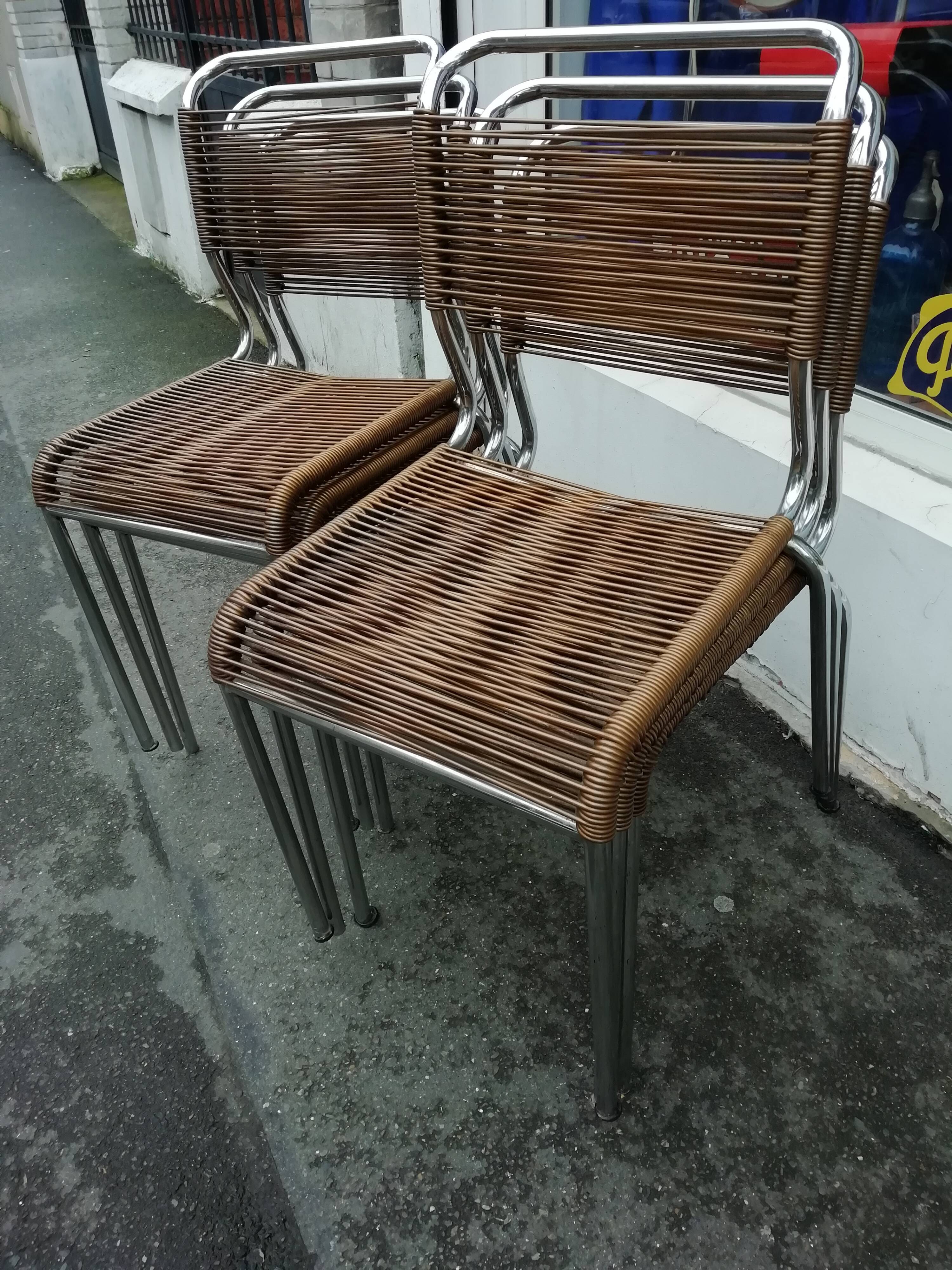 Six chairs" scoubidou" in bronze color
