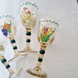Set of 4 antique hand painted glass water or wine glasses with details inspired by the style