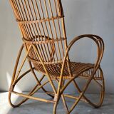 Fauteuil en bambou et rotin dans l'esprit de Louis Sognot, France 50s
