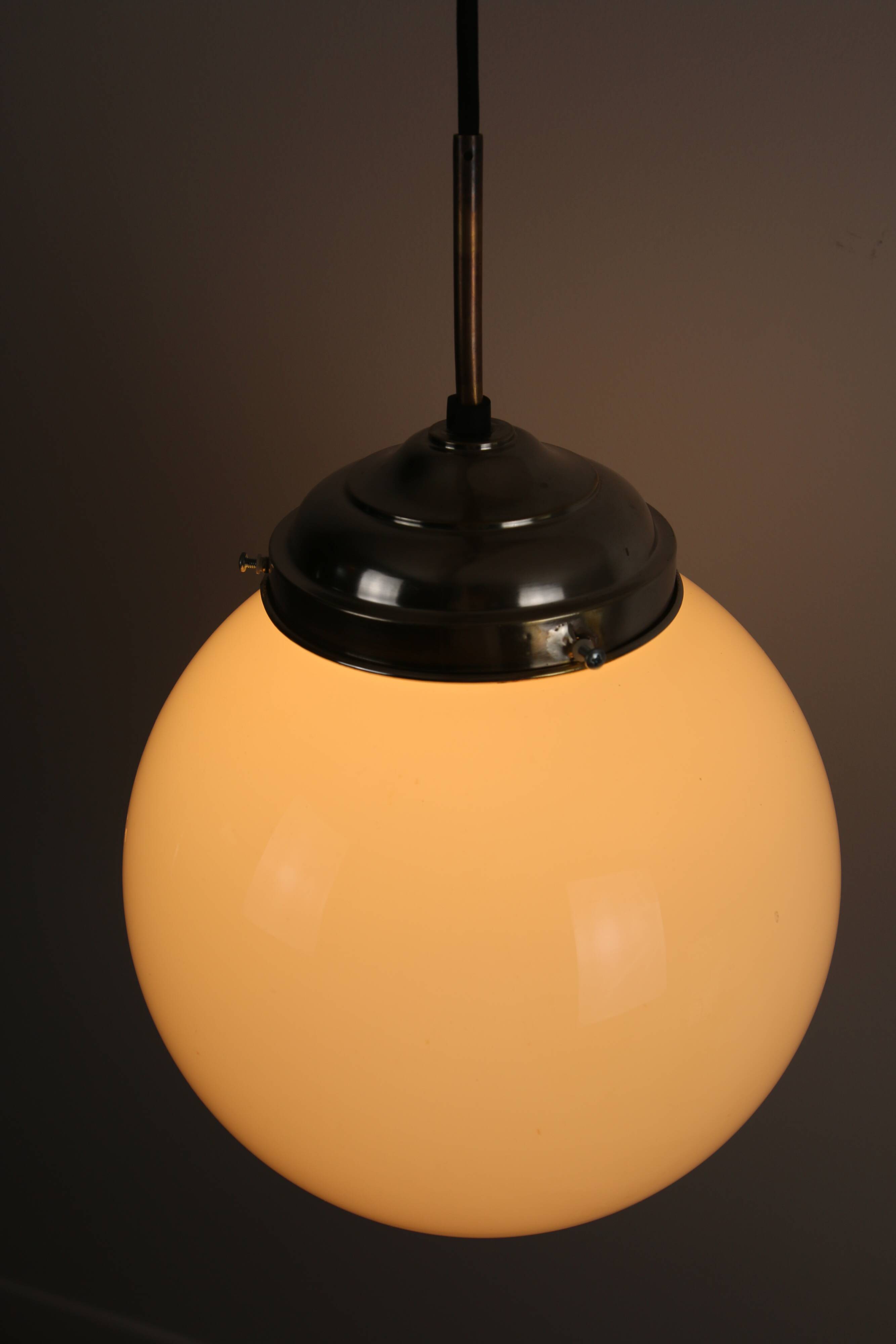 Vintage chrome opaline pendant light, 1970s-80s