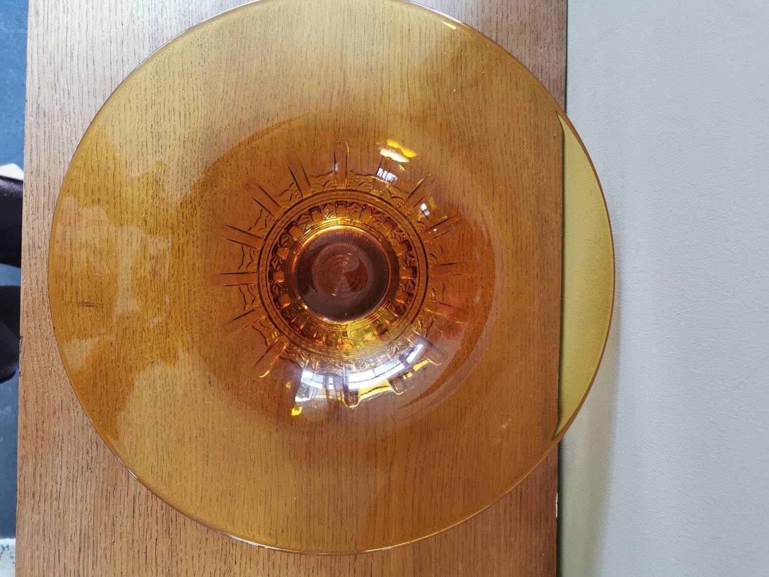 Large Amber Art Deco Glass Bowl