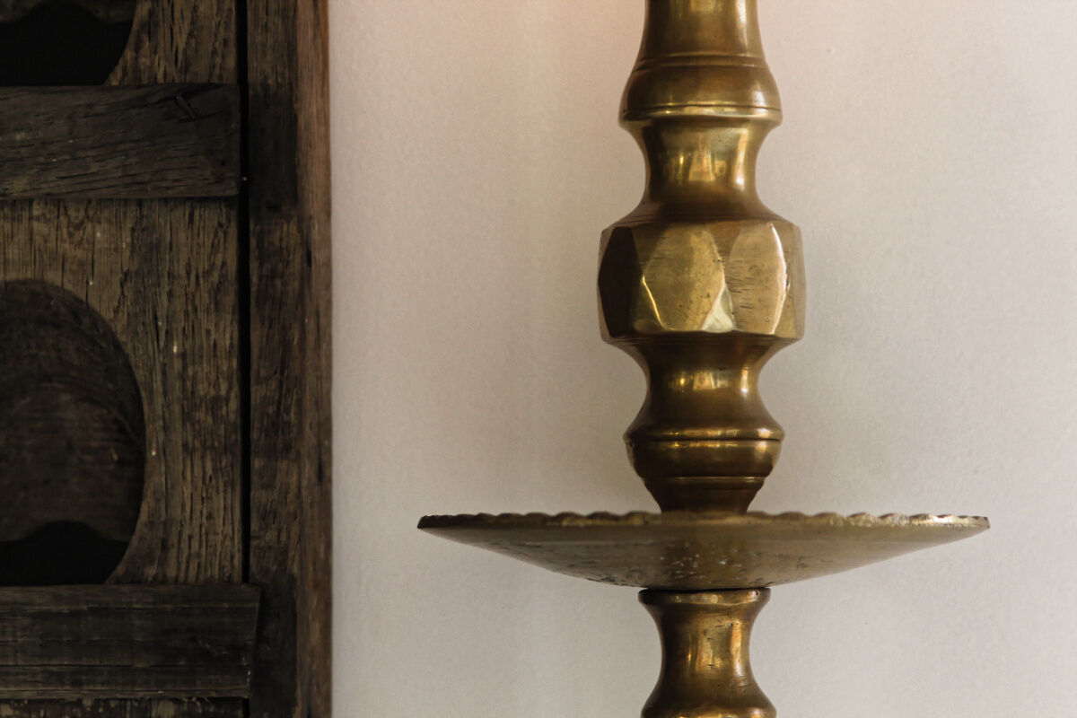 Large bronze brass disc candlestick