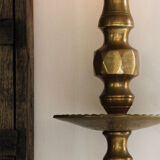 Large bronze brass disc candlestick