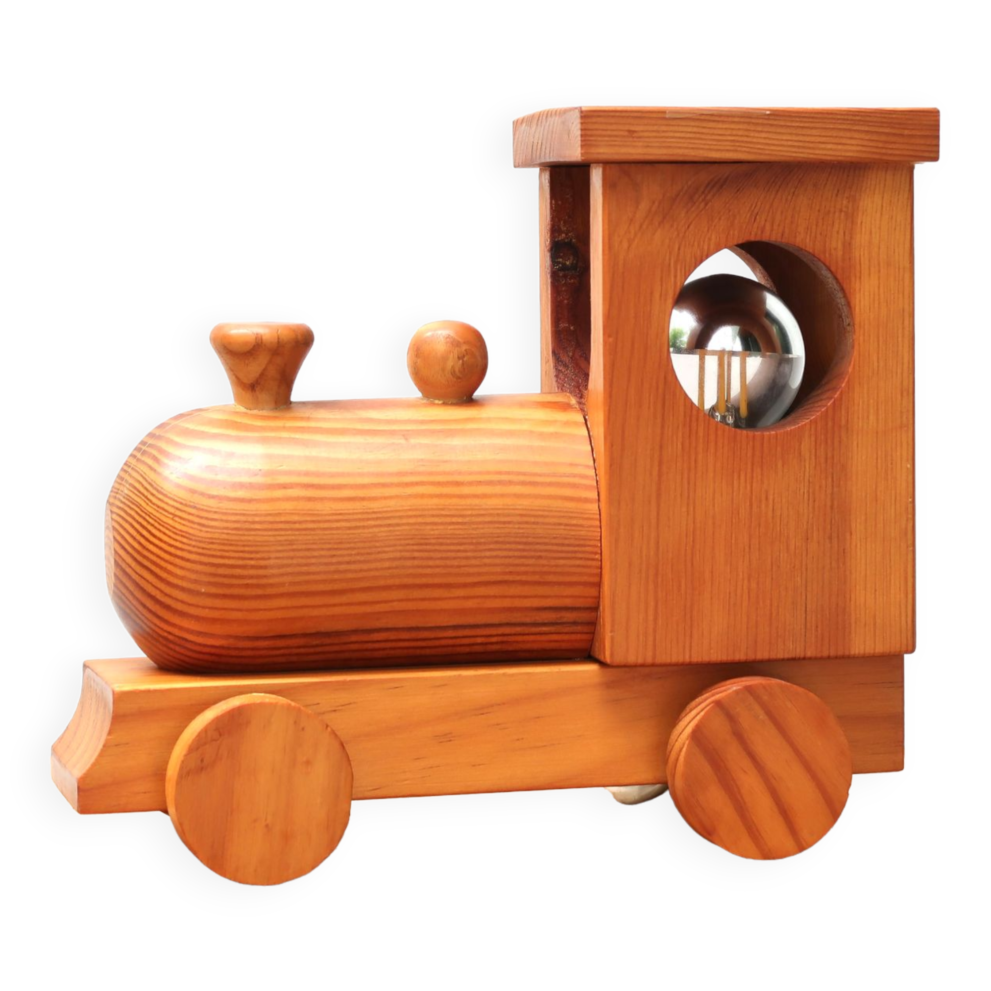 Night light train pine wood, 70s