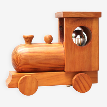 Lampe veilleuse train en bois de pin années 70