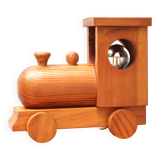 Lampe veilleuse train en bois de pin années 70