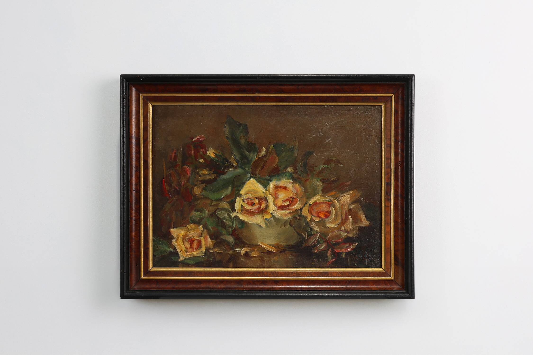 Vintage still life painting of a vase with flowers, France ca. 1940