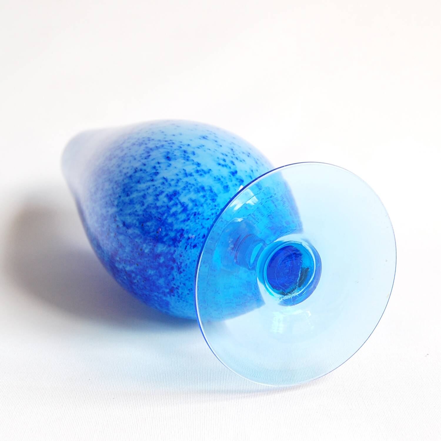 Vintage speckled blue glass vase, opaline.