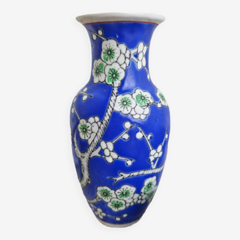 Small vintage Asian blue cherry blossom vase