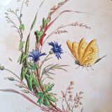 Compote dish/round bowl on foot Sarreguemines Butterfly decoration