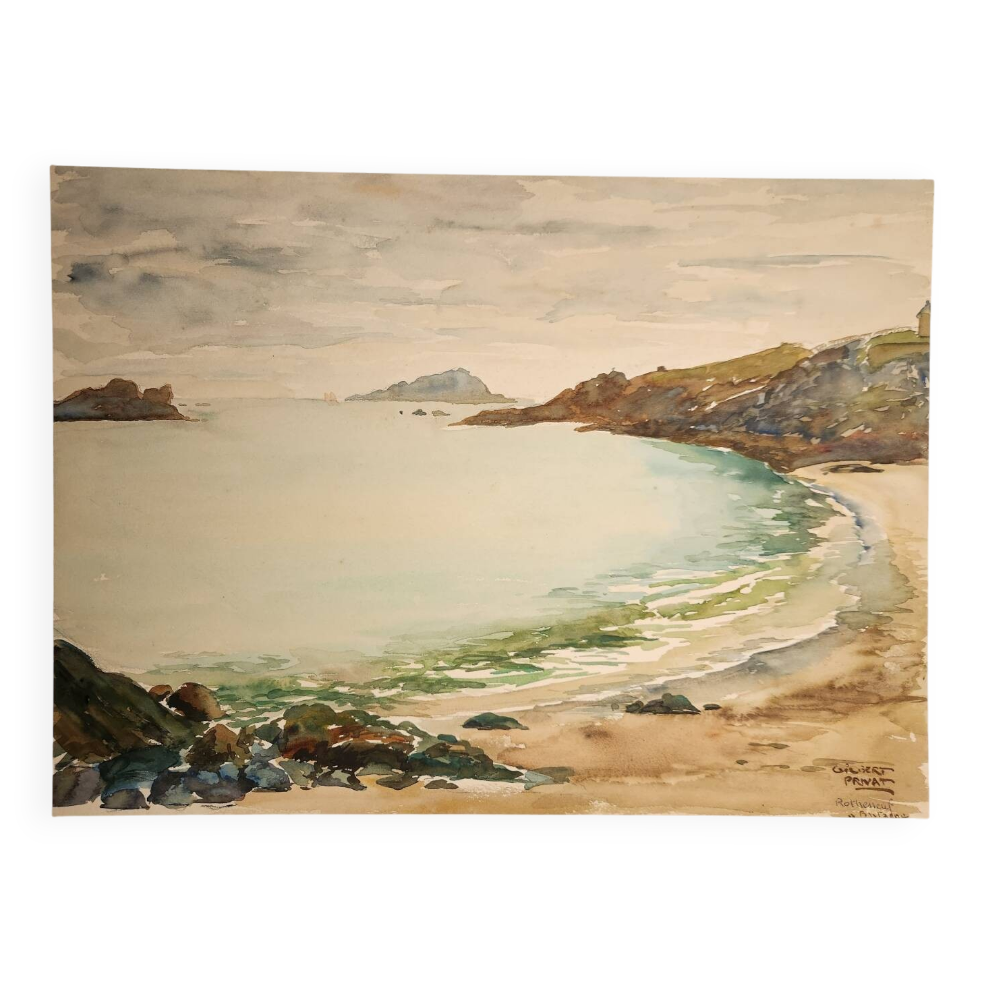 Aquarelle plage de Rotheneuf en Bretagne